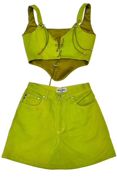 UPCYCLED - MOSCHINO LIME GREEN CORSET SET & SKIRT