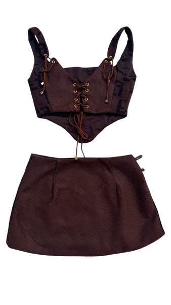 UPCYCLED- FENDI CHECK PRINT CORSET SET - LARGE