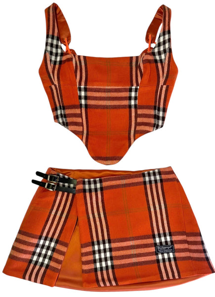 UPCYCLED -  ORANGE BURBERRY CHECK SCARF SET