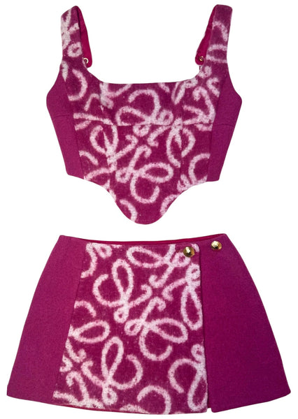 UPCYCLED -  PINK LOEWE MONOGRAM BUTTON UP SET