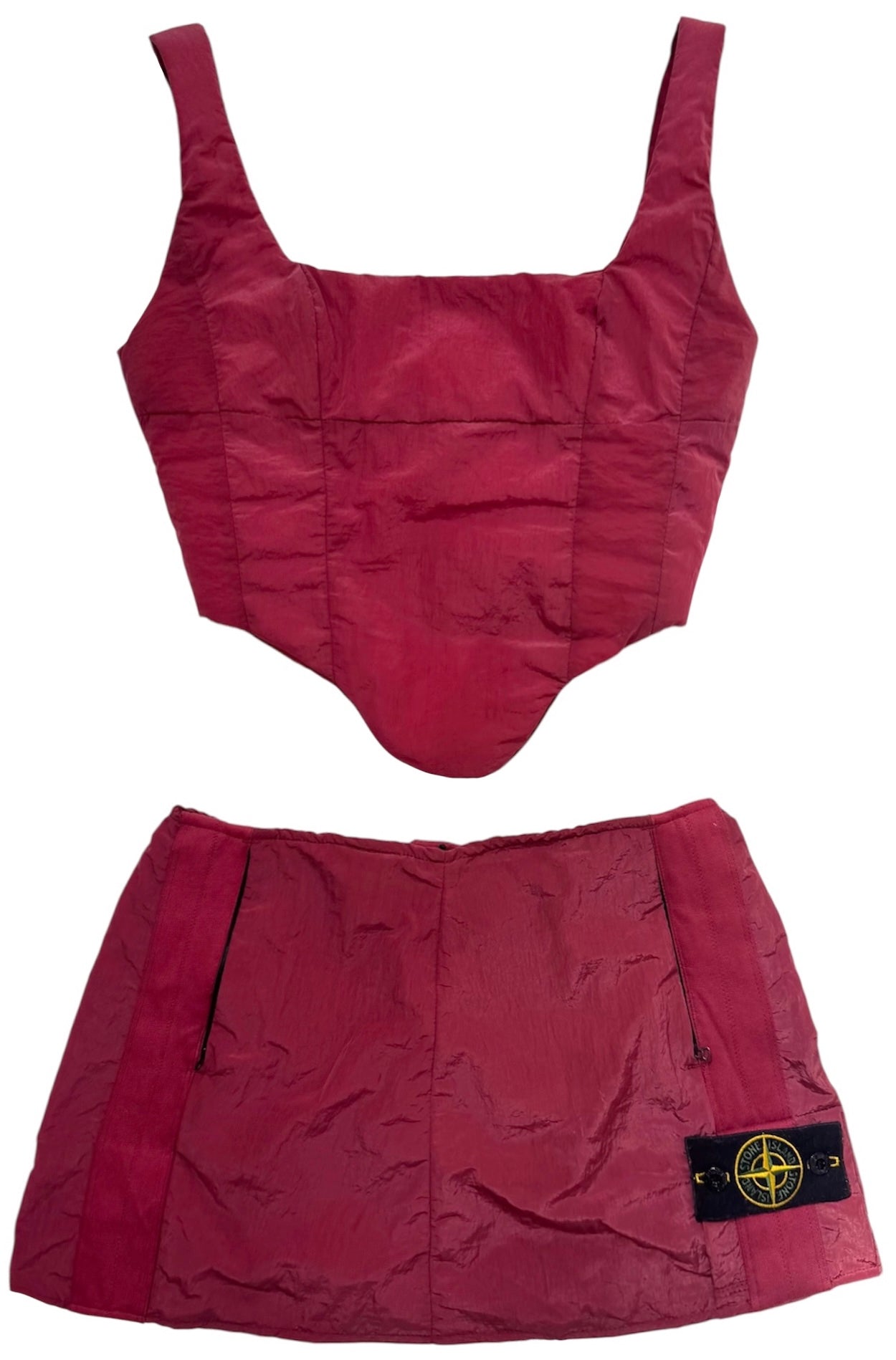 UPCYCLED - STONE ISLAND NYLON METAL BIKINI & CORSET SET - MAGENTA