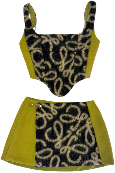 UPCYCLED -  LOEWE MONOGRAM BUTTON UP SET - LIME / BLACK
