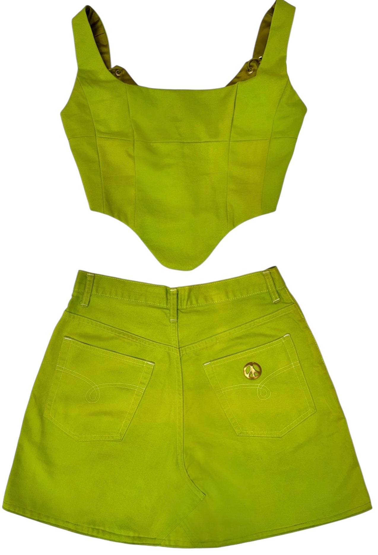 UPCYCLED - MOSCHINO LIME GREEN CORSET SET & SKIRT