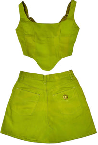 UPCYCLED - MOSCHINO LIME GREEN CORSET SET & SKIRT