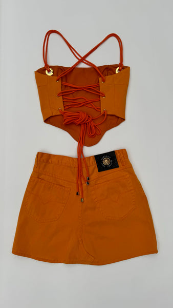 Orange Versace Corset Skirt Set