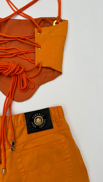 Orange Versace Corset Skirt Set