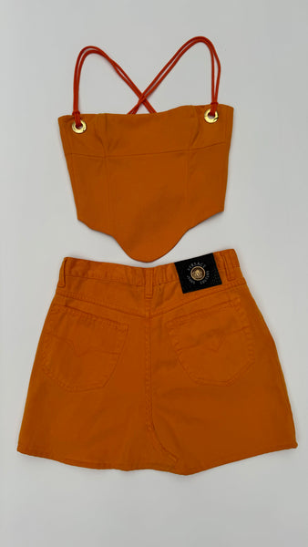 Orange Versace Corset Skirt Set