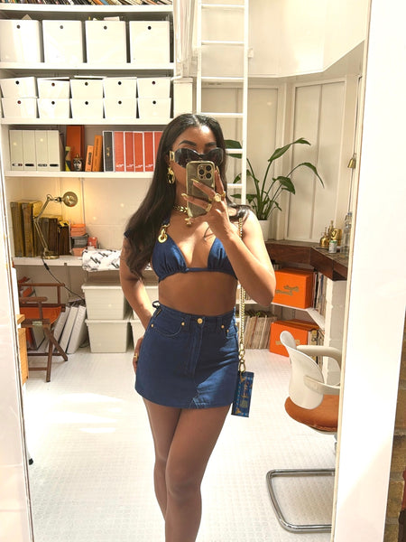 Upcycled Versace Blue Jeans Skirt Set