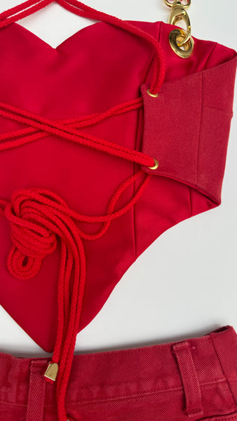 Upcycled Moschino Red Love Heart matching Corset Set
