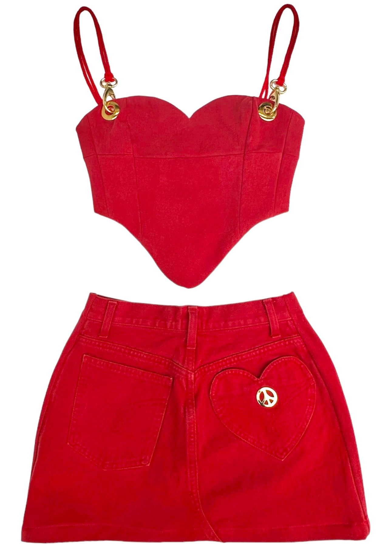 Upcycled Moschino Red Love Heart matching Corset Set