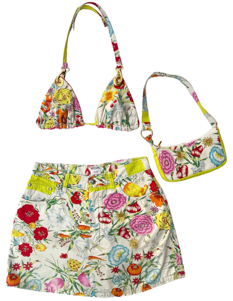 Upcycled Moschino White Floral Print Bag