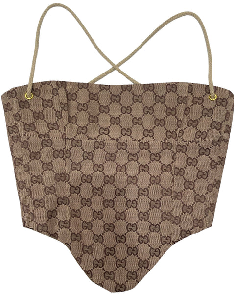 Backless Lace-up Corset Top - Beige