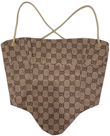 Backless Lace-up Corset Top - Beige
