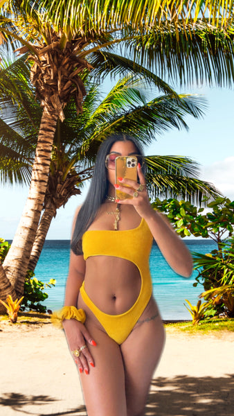 Yellow Cut Out Towel Swimsuit