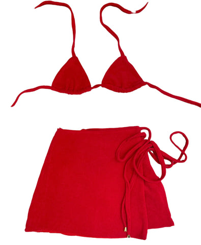Red Towel bikini set and wrap skirt S/M