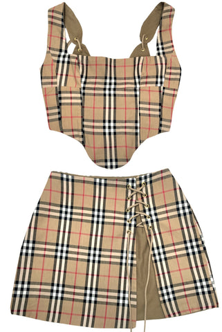 Matching Check Print Corset Set