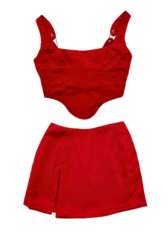 Valentines silky red corset set