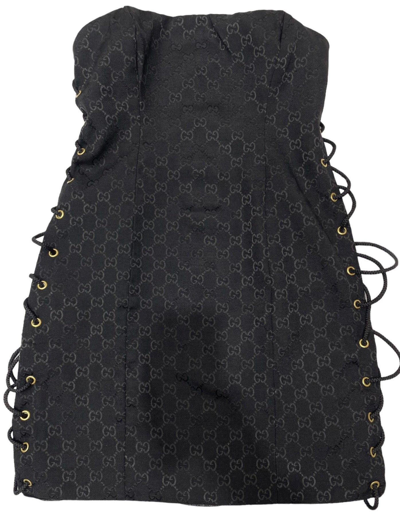 Lace-Up Bandeau Dress - Black GG Monogram