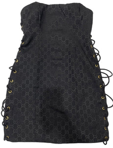 Lace-Up Bandeau Dress - Black GG Monogram