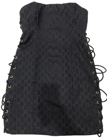 Lace-Up Bandeau Dress - Black GG Monogram