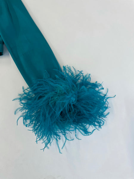 Teal Feather Wrap Top- PRE ORDER