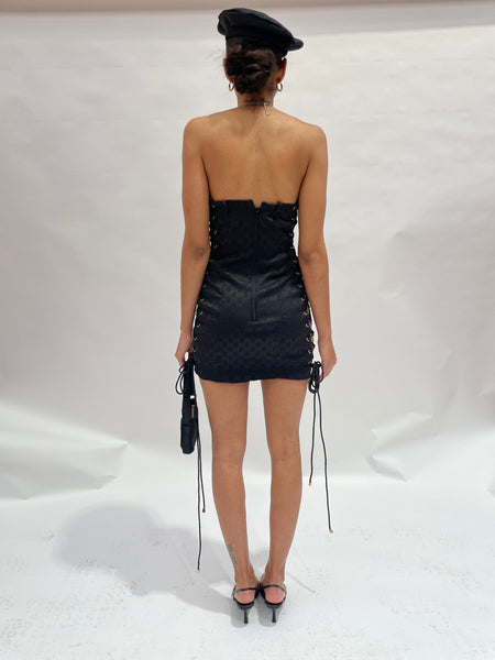 Lace-Up Bandeau Dress - Black GG Monogram
