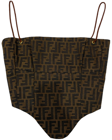 Backless Lace-up Corset Top - Brown
