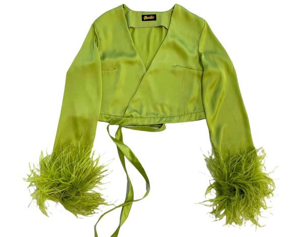 Lime Green Feather Wrap Top - PRE ORDER